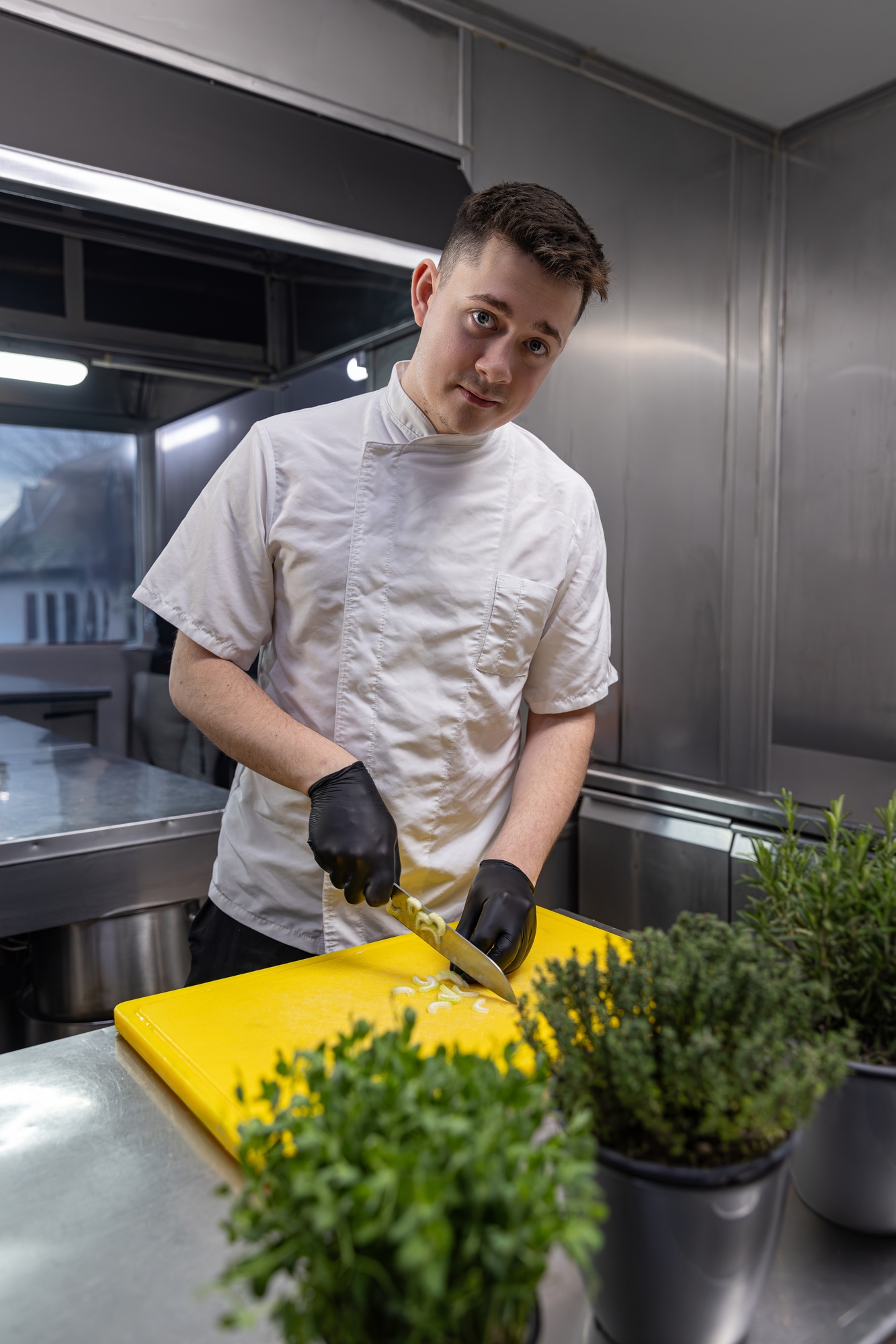 Chef slicing vegetables